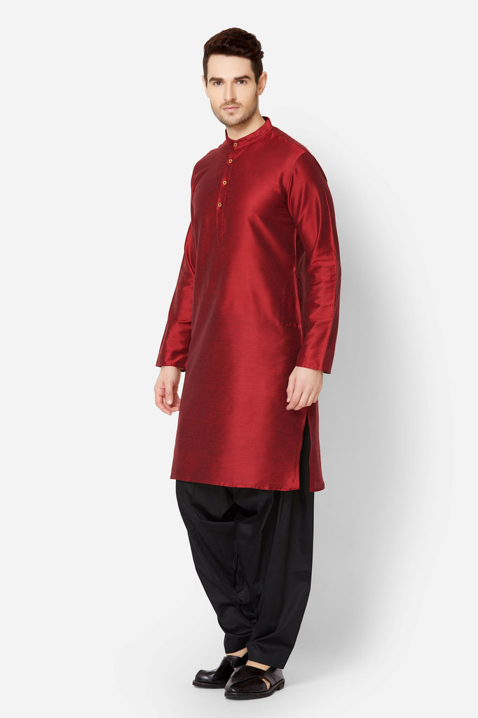 Men Straight Full Sleeve Maroon Kp Set