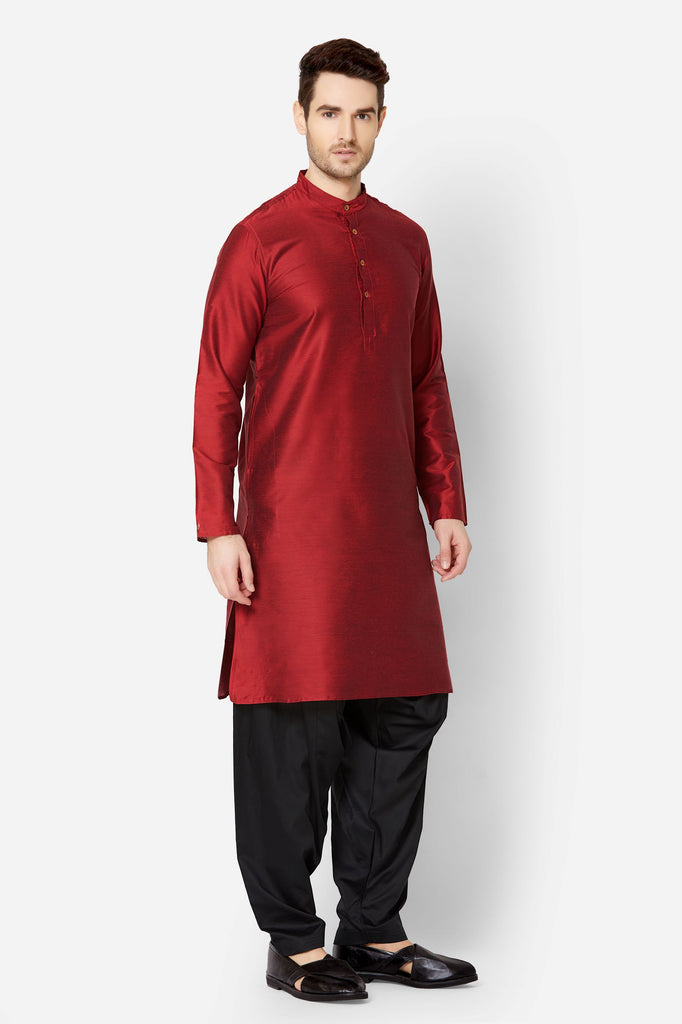 Men Straight Full Sleeve Maroon Kp Set
