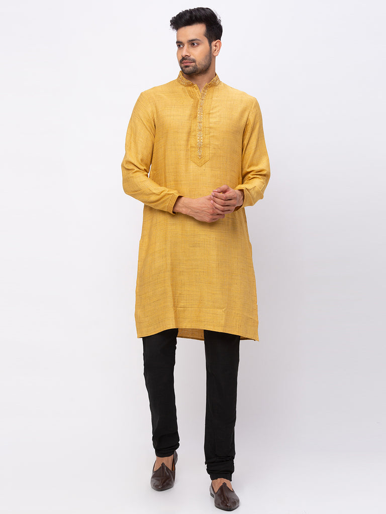Men Straight Full Sleeve Ocher Kp Set