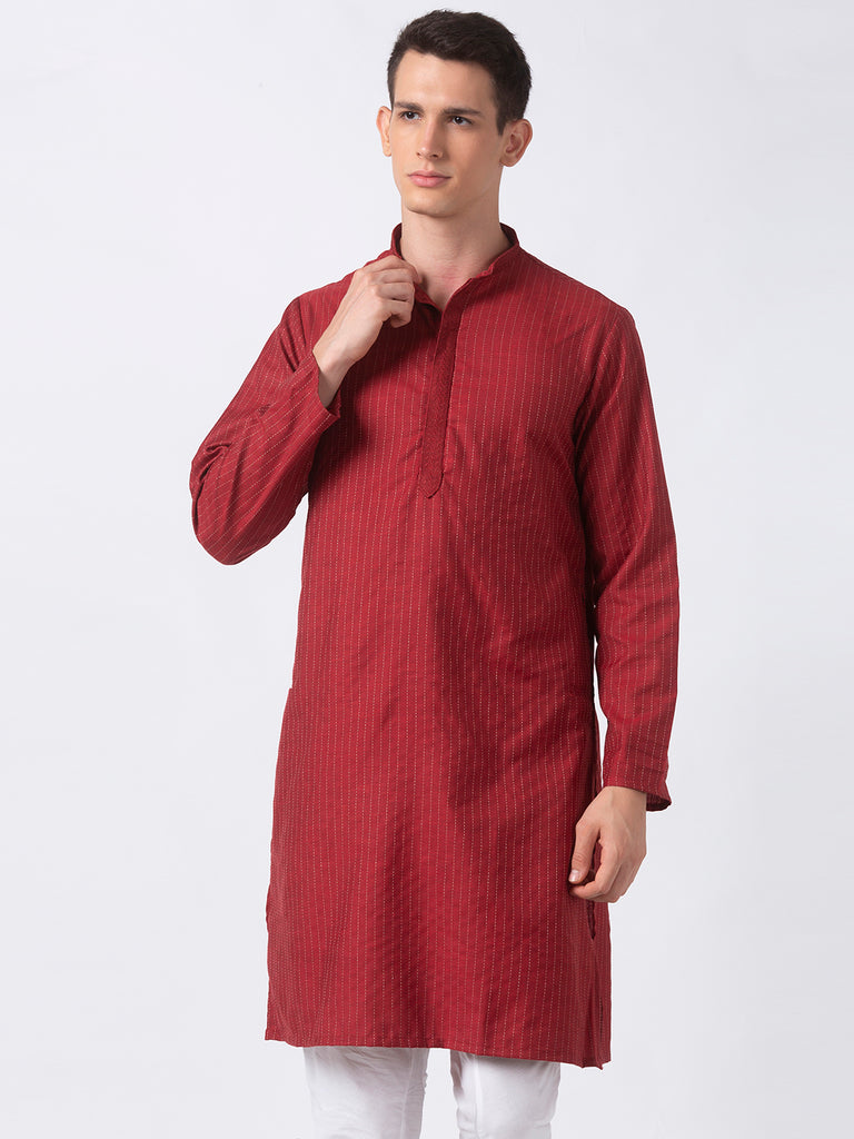 Men Straight Full Sleeve Maroon Kurta