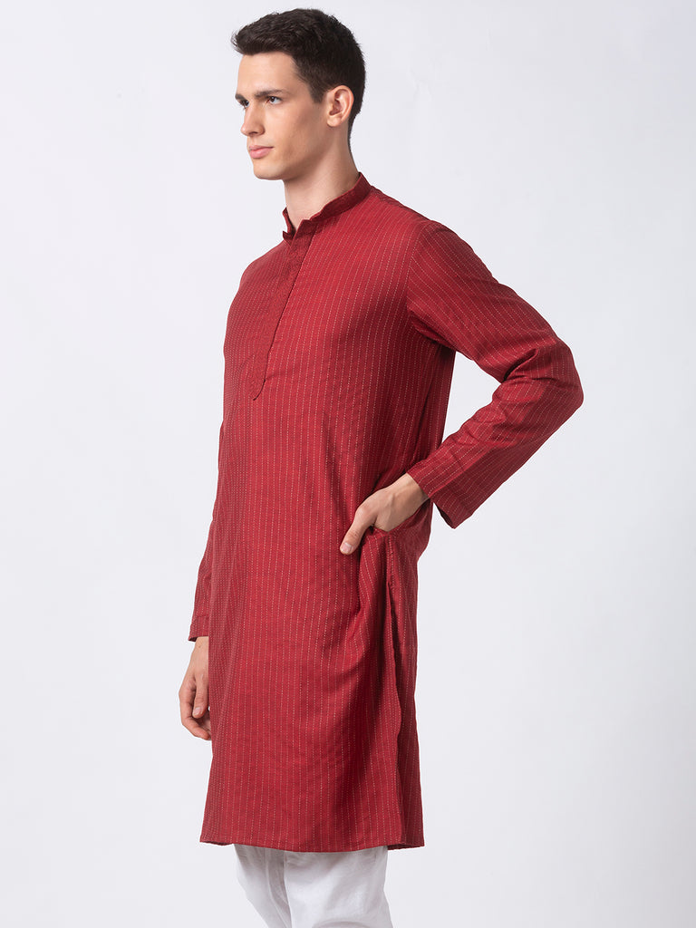 Men Straight Full Sleeve Maroon Kurta