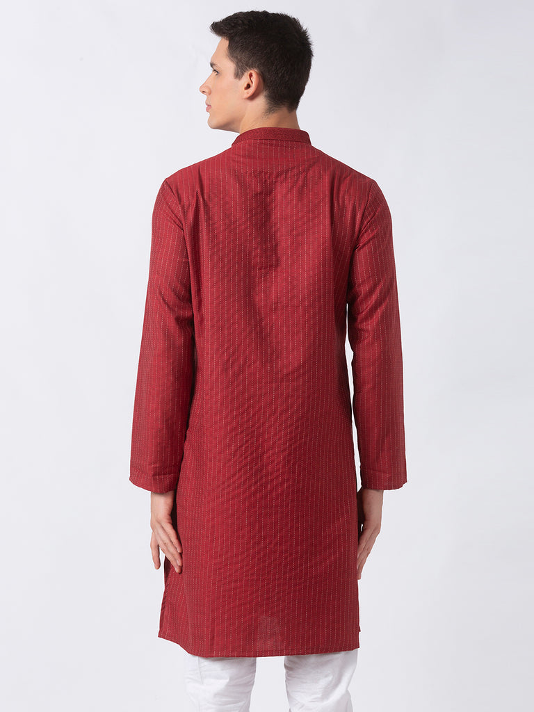 Men Straight Full Sleeve Maroon Kurta