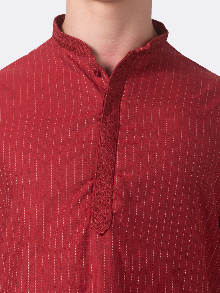 Men Straight Full Sleeve Maroon Kurta