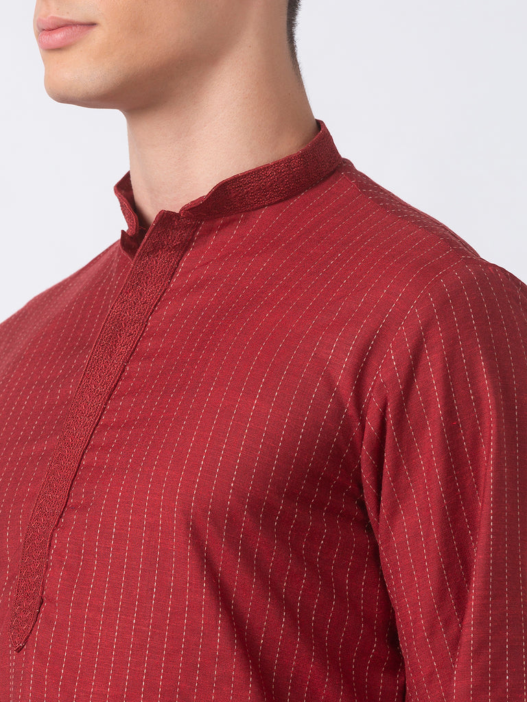 Men Straight Full Sleeve Maroon Kurta