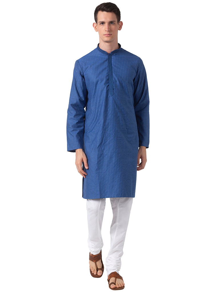Men Straight Full Sleeve Navy Kurta