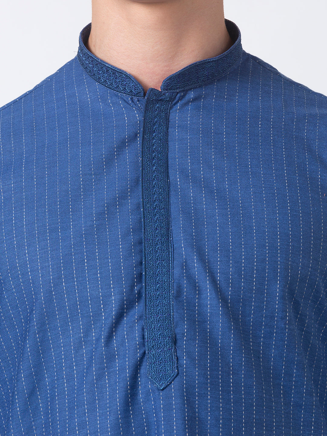 Men Straight Full Sleeve Navy Kurta