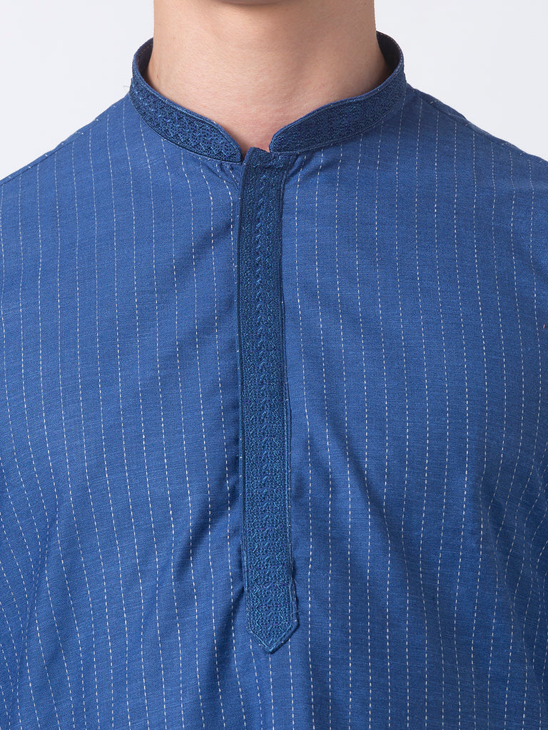 Men Straight Full Sleeve Navy Kurta