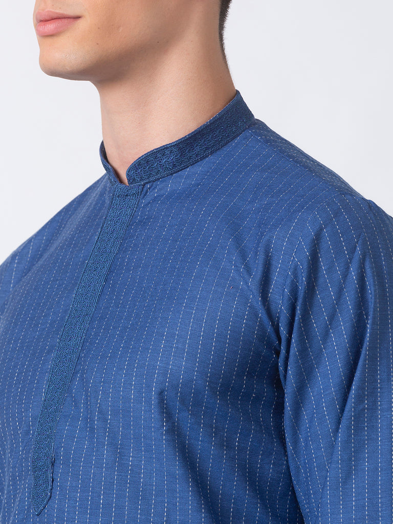 Men Straight Full Sleeve Navy Kurta