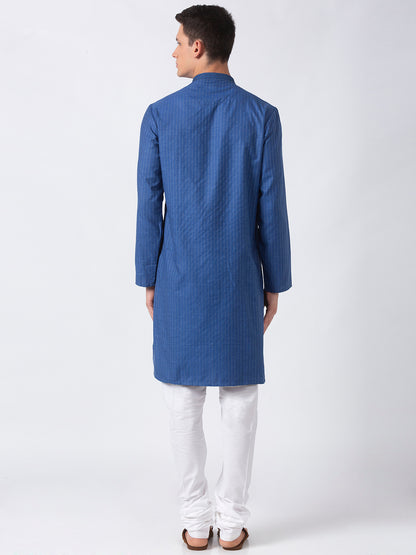 Men Straight Full Sleeve Navy Kurta