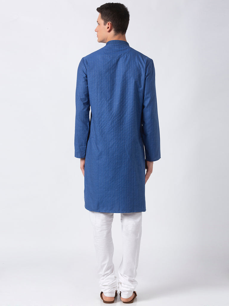 Men Straight Full Sleeve Navy Kurta