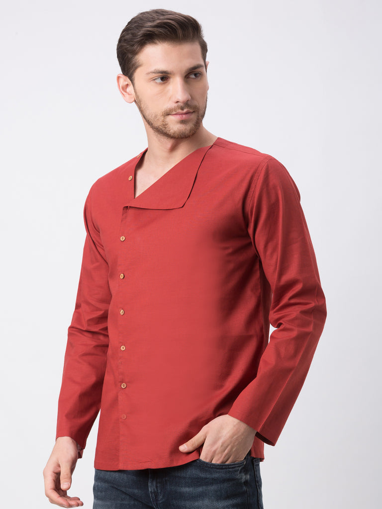 Men Straight Full Sleeve Rust Kurta