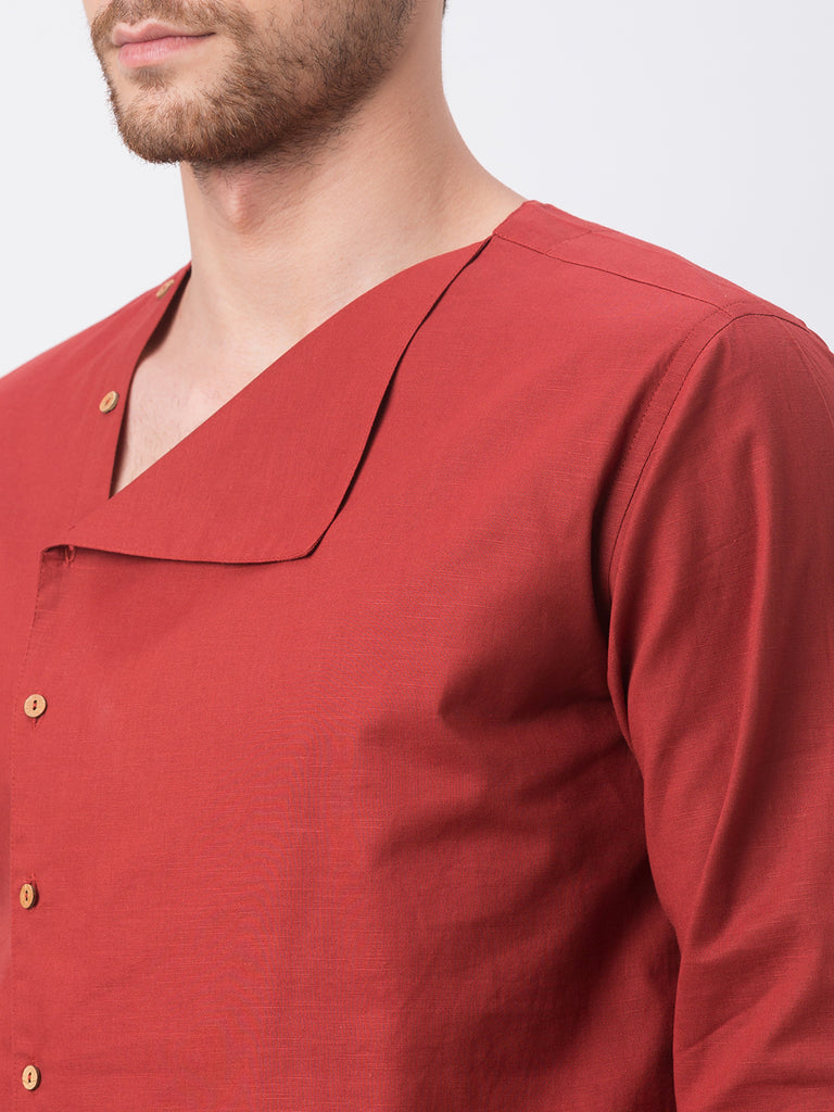 Men Straight Full Sleeve Rust Kurta