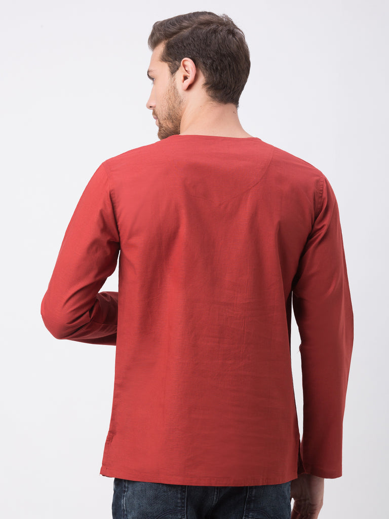 Men Straight Full Sleeve Rust Kurta