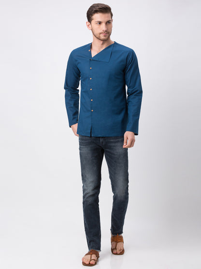 Men Straight Full Sleeve Teal Kurta