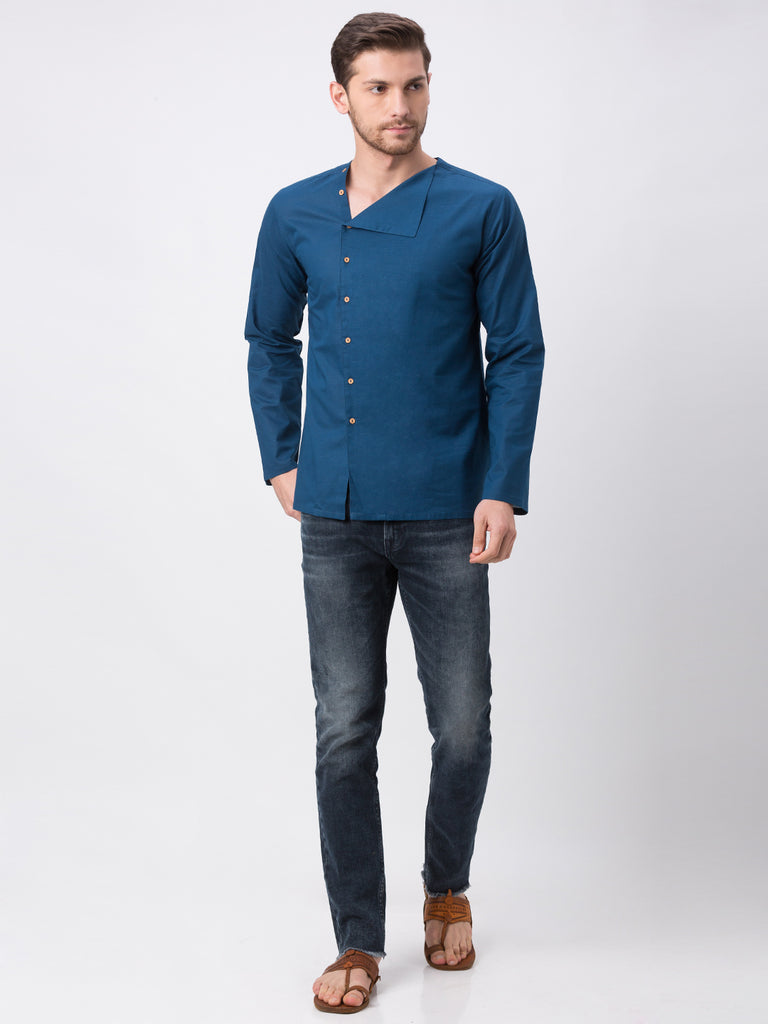 Men Straight Full Sleeve Teal Kurta