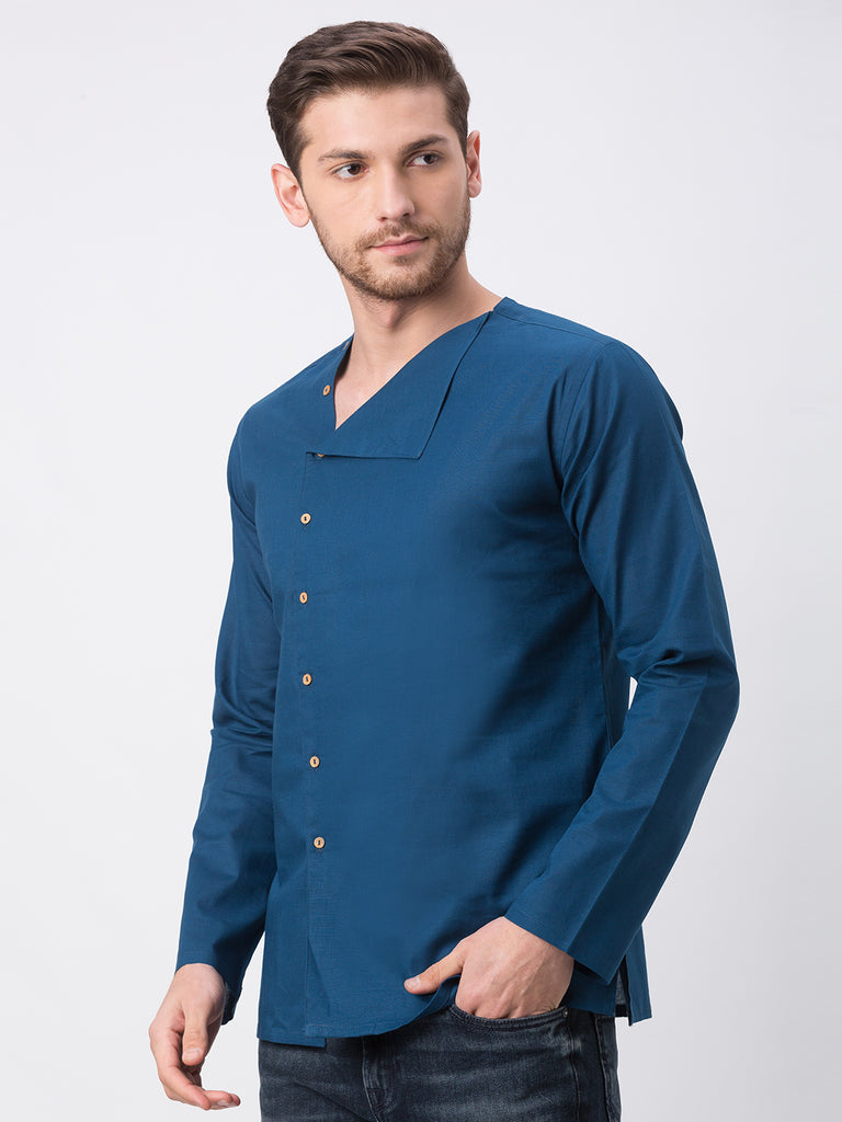 Men Straight Full Sleeve Teal Kurta