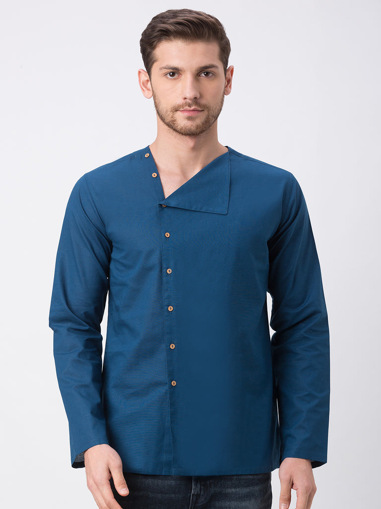 Men Straight Full Sleeve Teal Kurta