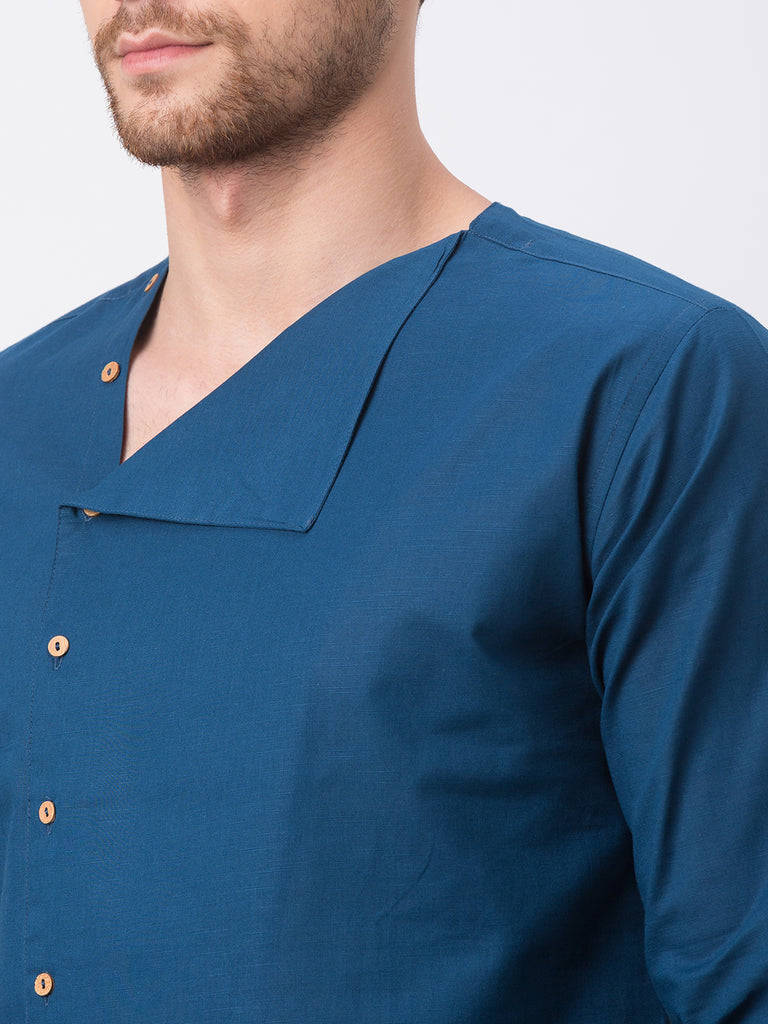 Men Straight Full Sleeve Teal Kurta