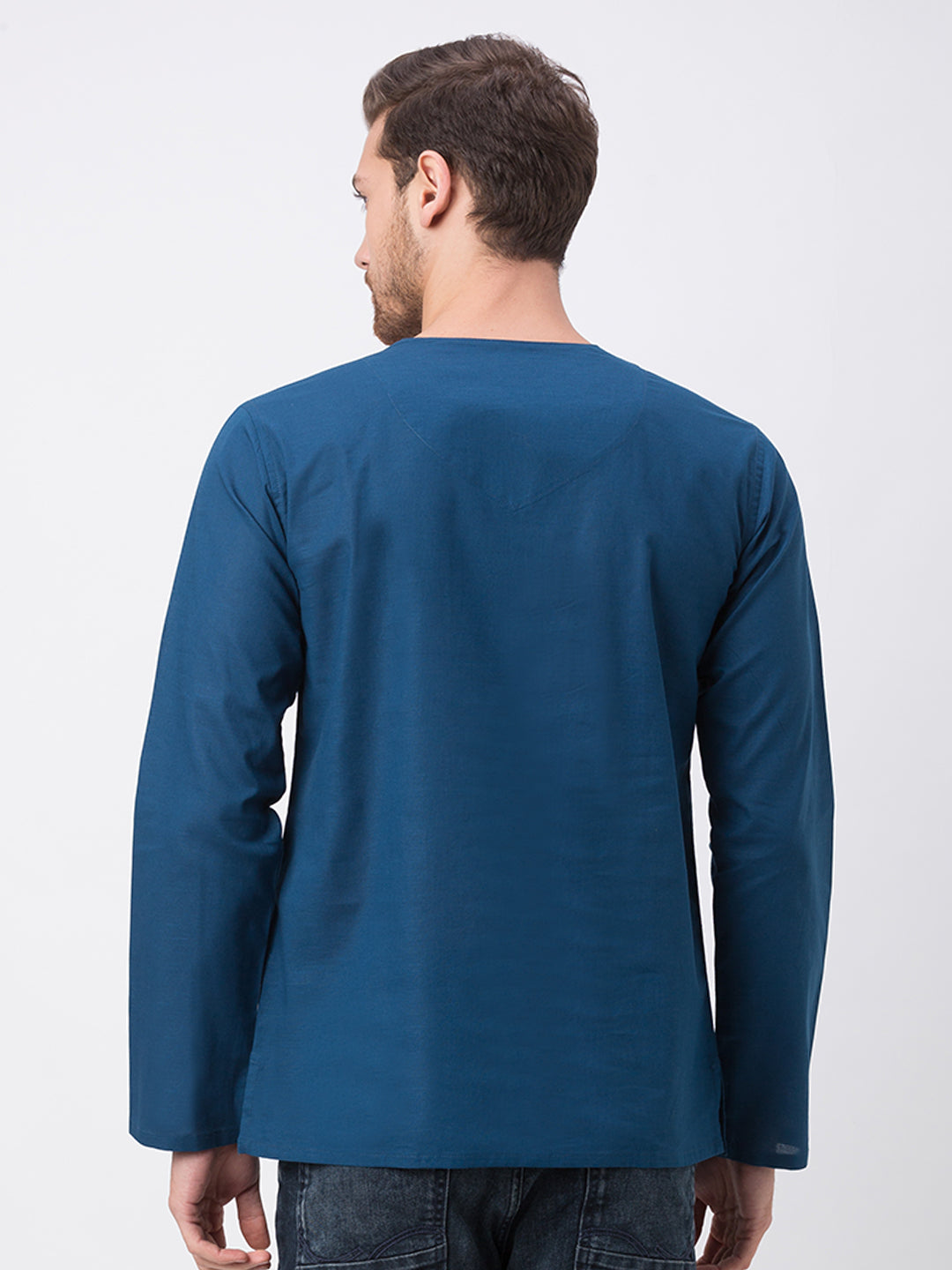 Men Straight Full Sleeve Teal Kurta