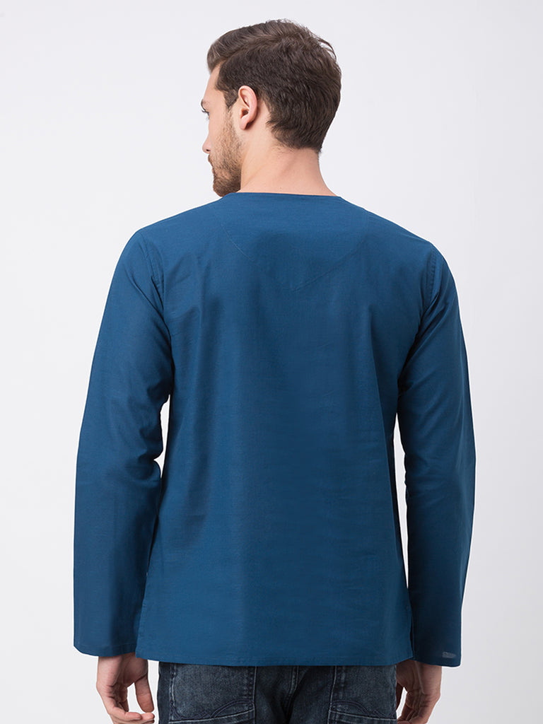 Men Straight Full Sleeve Teal Kurta