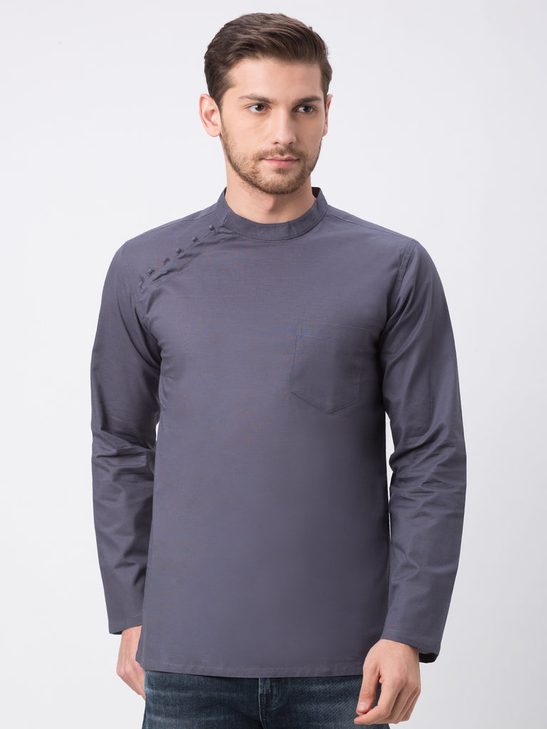 Men Straight Full Sleeve Grey Kurta
