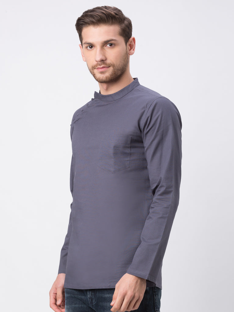 Men Straight Full Sleeve Grey Kurta