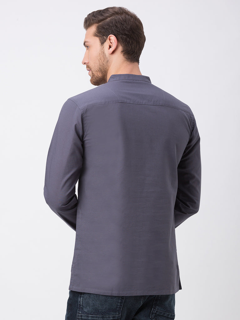 Men Straight Full Sleeve Grey Kurta
