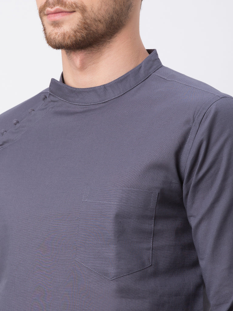 Men Straight Full Sleeve Grey Kurta