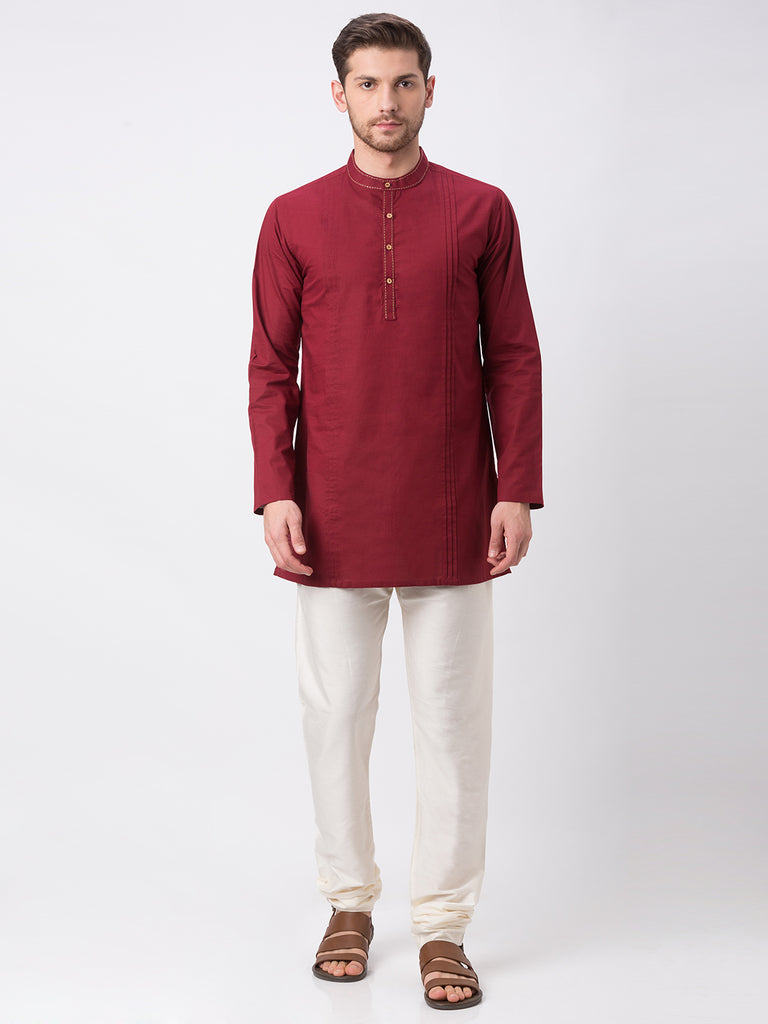Men Straight Full Sleeve Maroon Kurta