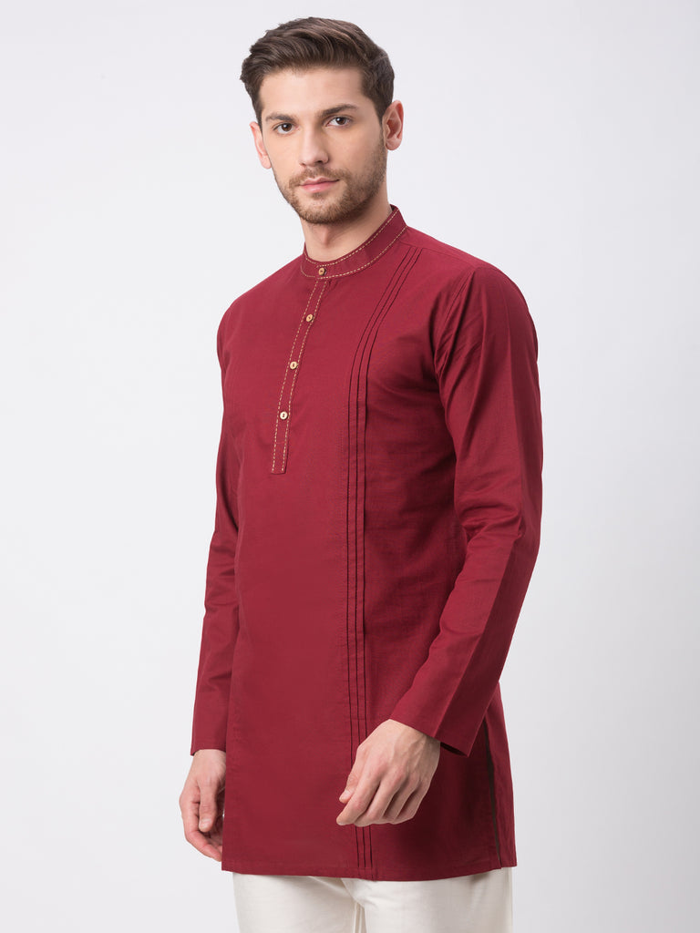 Men Straight Full Sleeve Maroon Kurta