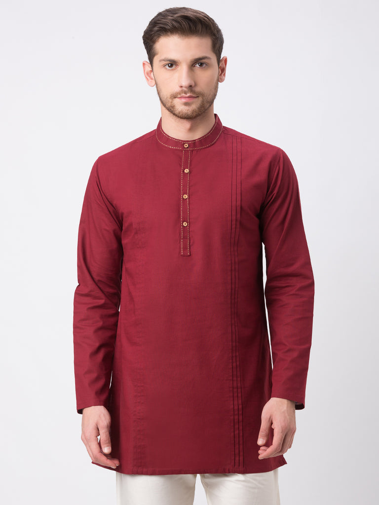 Men Straight Full Sleeve Maroon Kurta