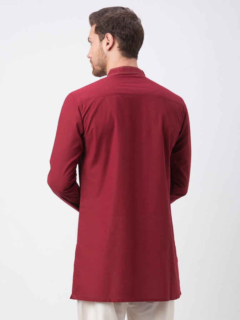 Men Straight Full Sleeve Maroon Kurta