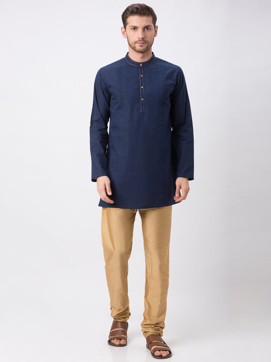 Men Straight Full Sleeve Navy Kurta