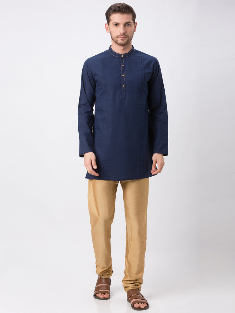 Men Straight Full Sleeve Navy Kurta