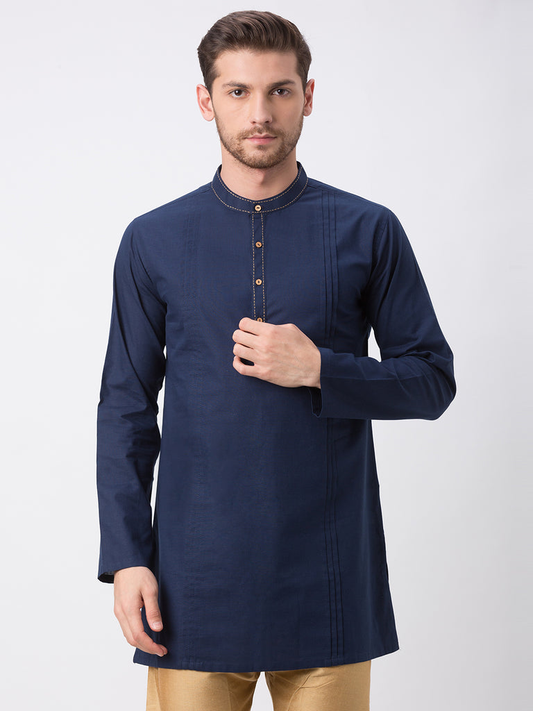 Men Straight Full Sleeve Navy Kurta