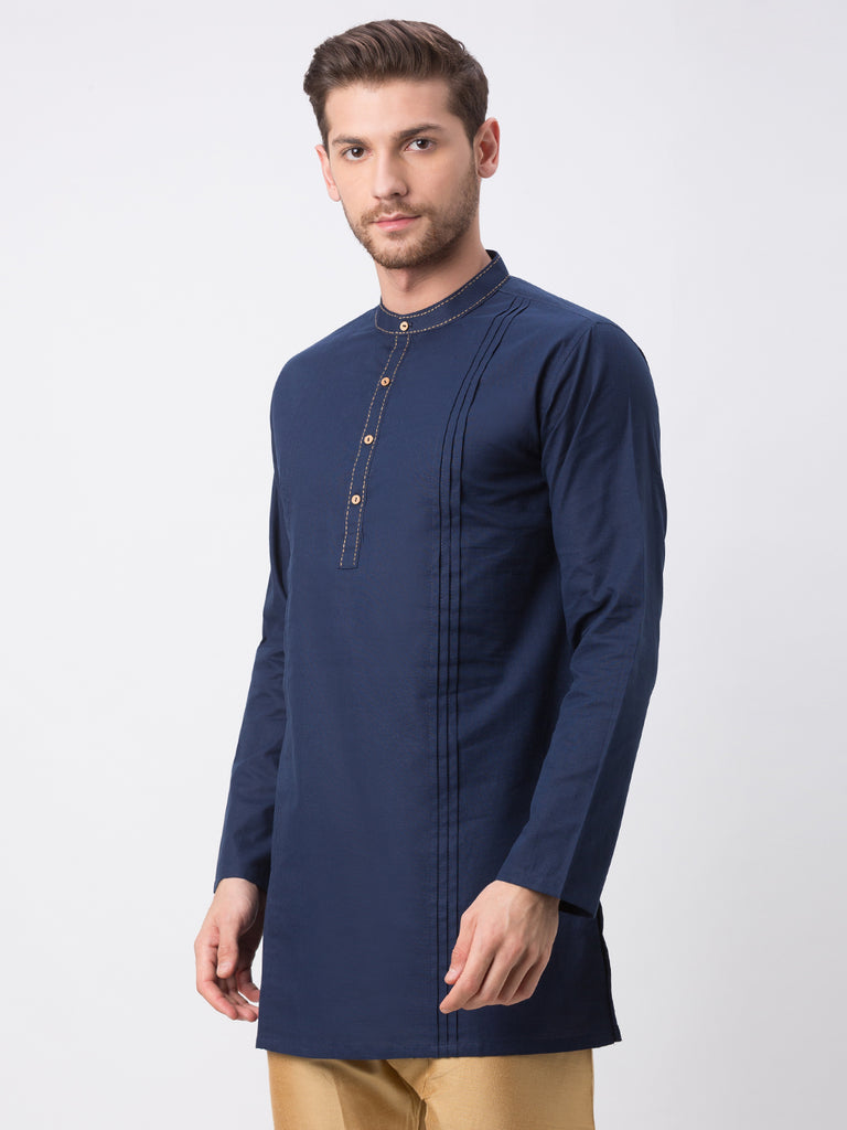Men Straight Full Sleeve Navy Kurta