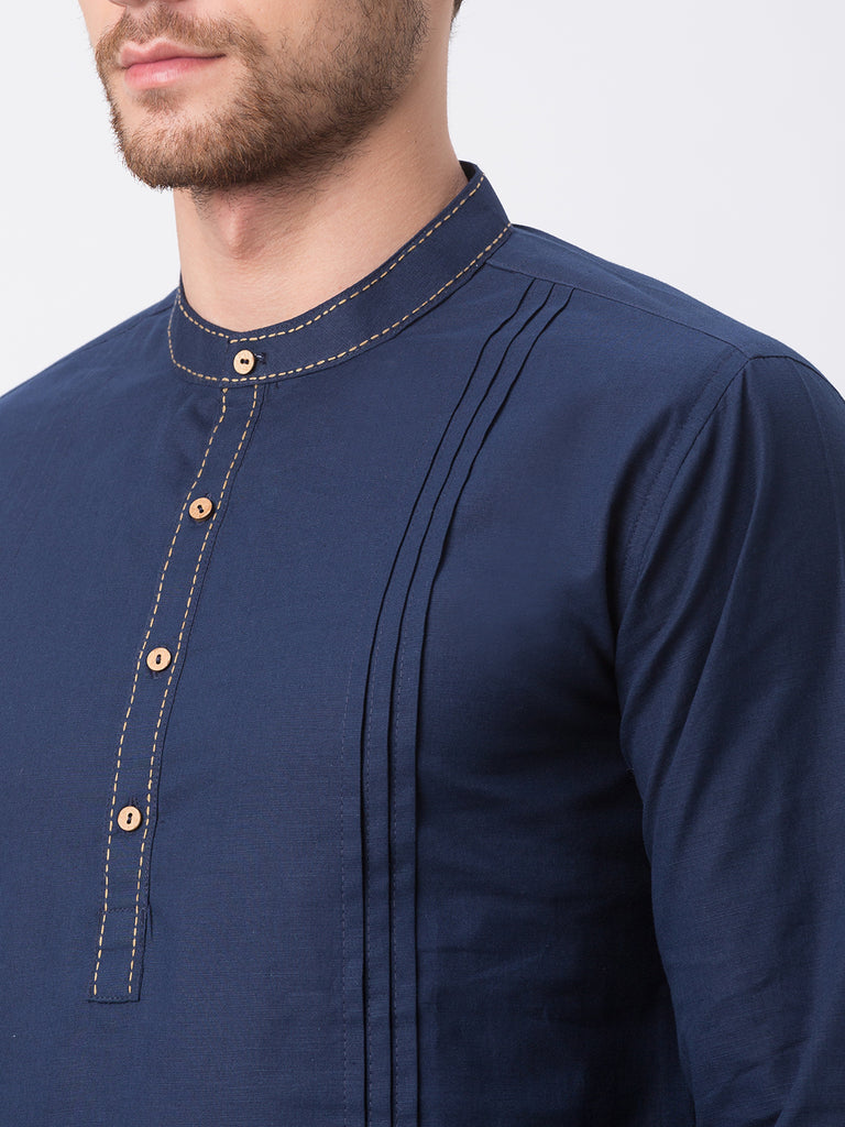 Men Straight Full Sleeve Navy Kurta
