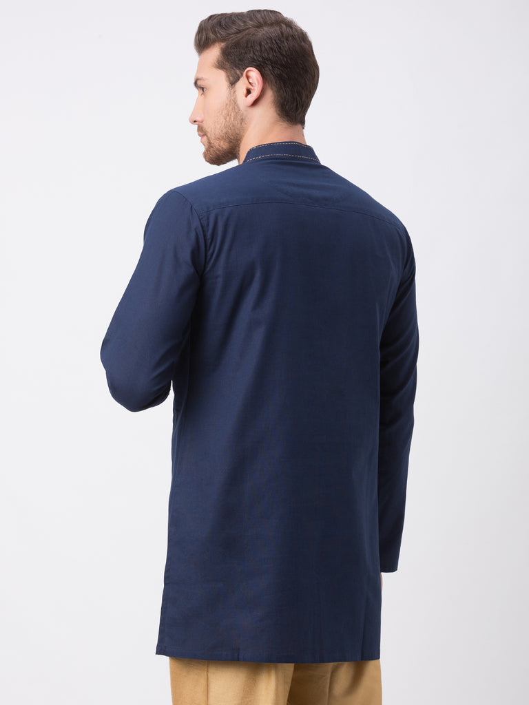 Men Straight Full Sleeve Navy Kurta