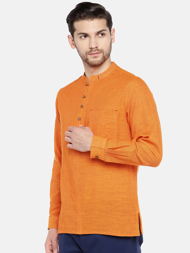 Men Straight Full Sleeve Orange Kurta