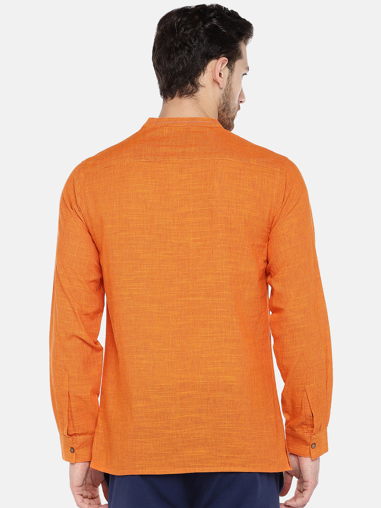 Men Straight Full Sleeve Orange Kurta