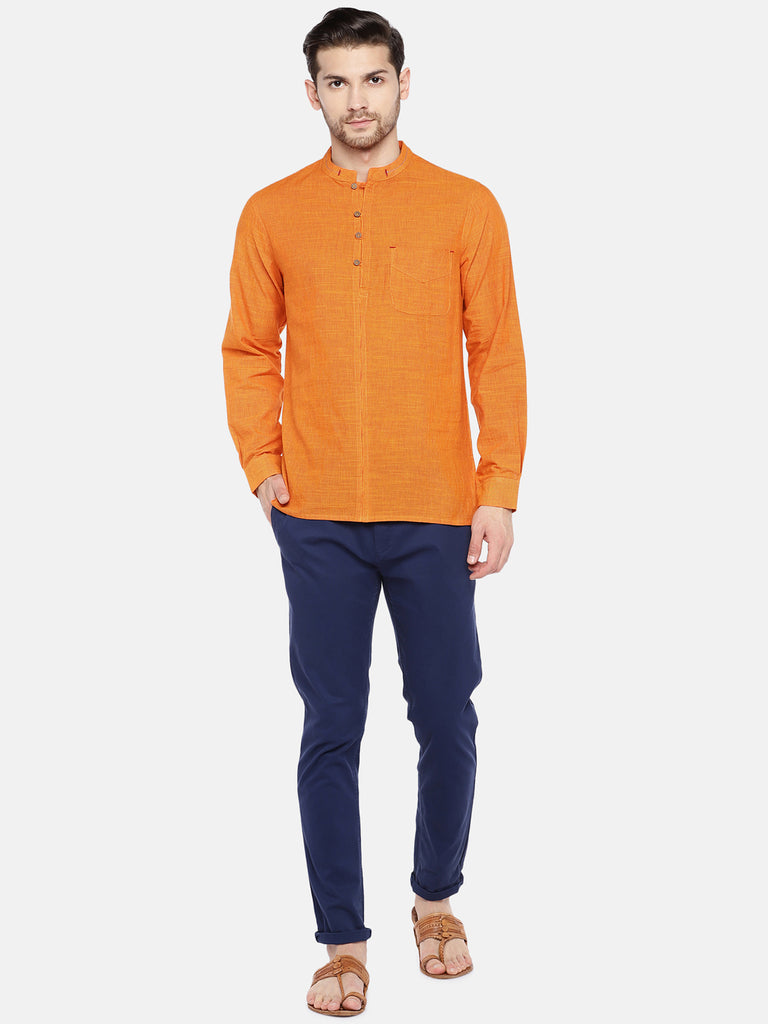 Men Straight Full Sleeve Orange Kurta