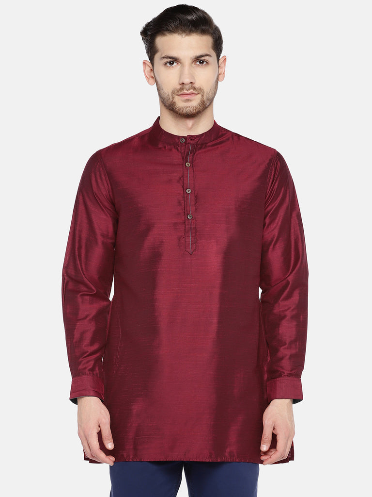 Men Straight Full Sleeve Maroon Kurta