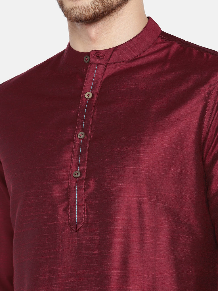 Men Straight Full Sleeve Maroon Kurta