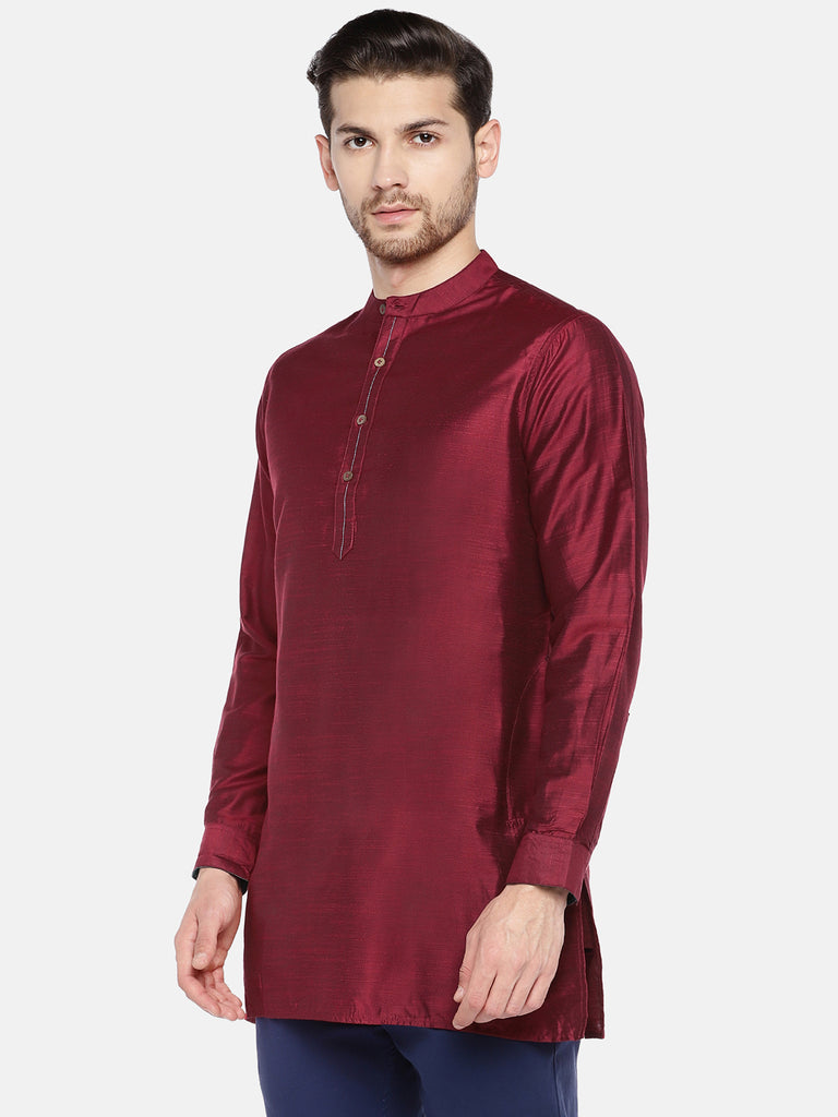 Men Straight Full Sleeve Maroon Kurta