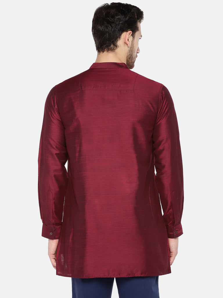 Men Straight Full Sleeve Maroon Kurta