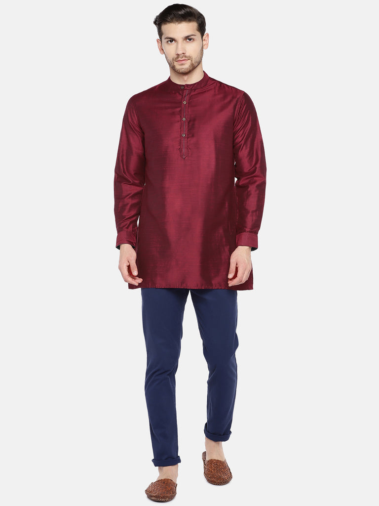Men Straight Full Sleeve Maroon Kurta