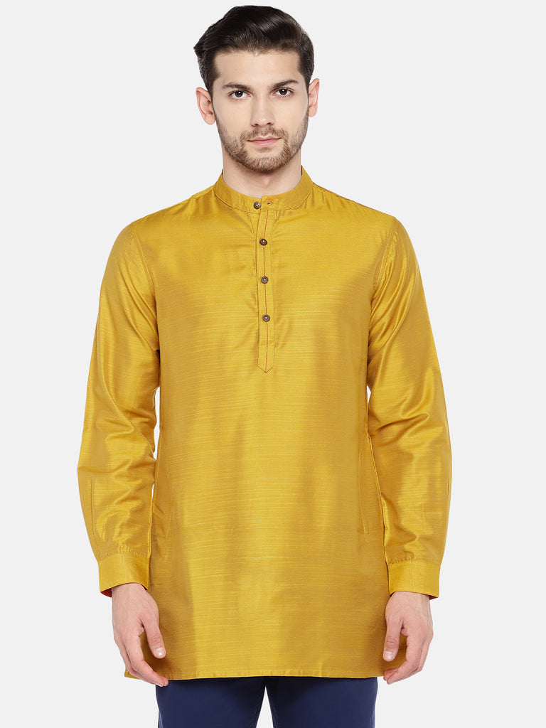 Men Straight Full Sleeve Mustard Kurta