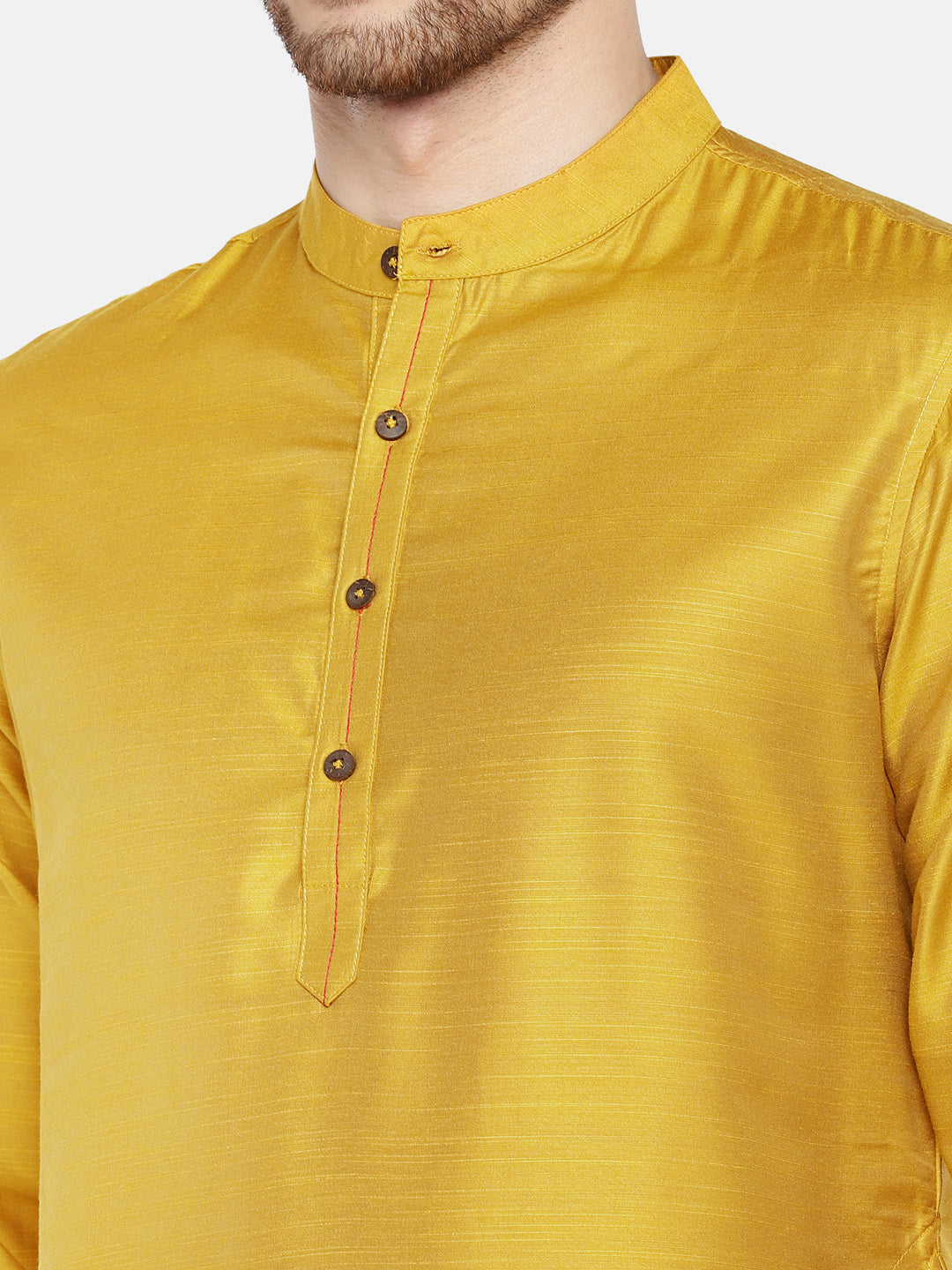 Men Straight Full Sleeve Mustard Kurta