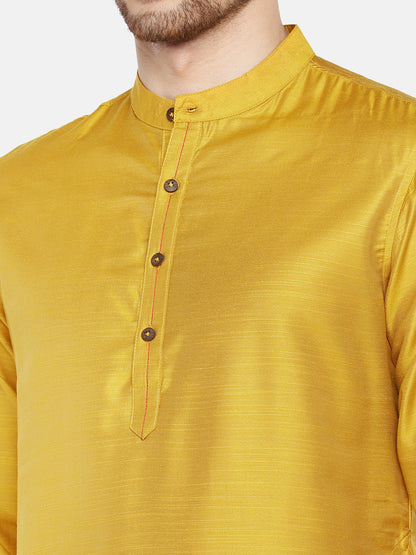 Men Straight Full Sleeve Mustard Kurta