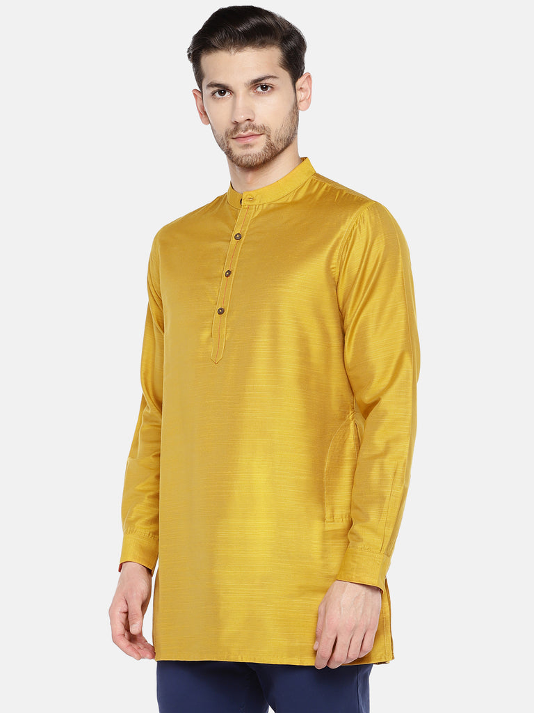 Men Straight Full Sleeve Mustard Kurta